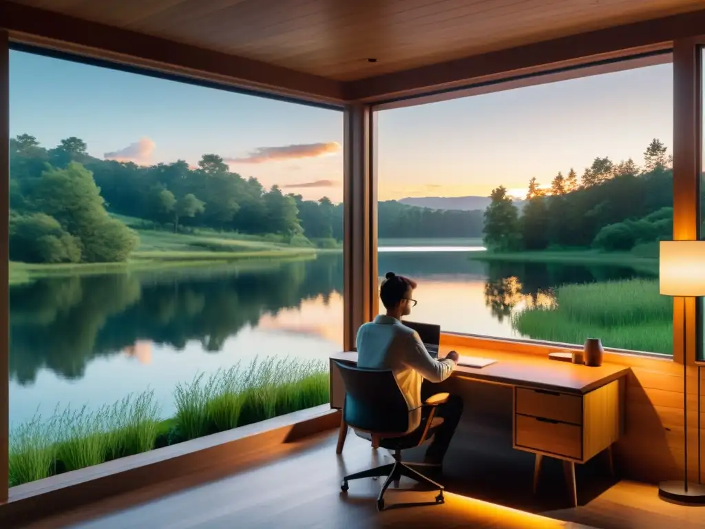 Retiro de escritura en el extranjero: Un moderno refugio de escritura en el campo, con vista al lago y rodeado de naturaleza serena