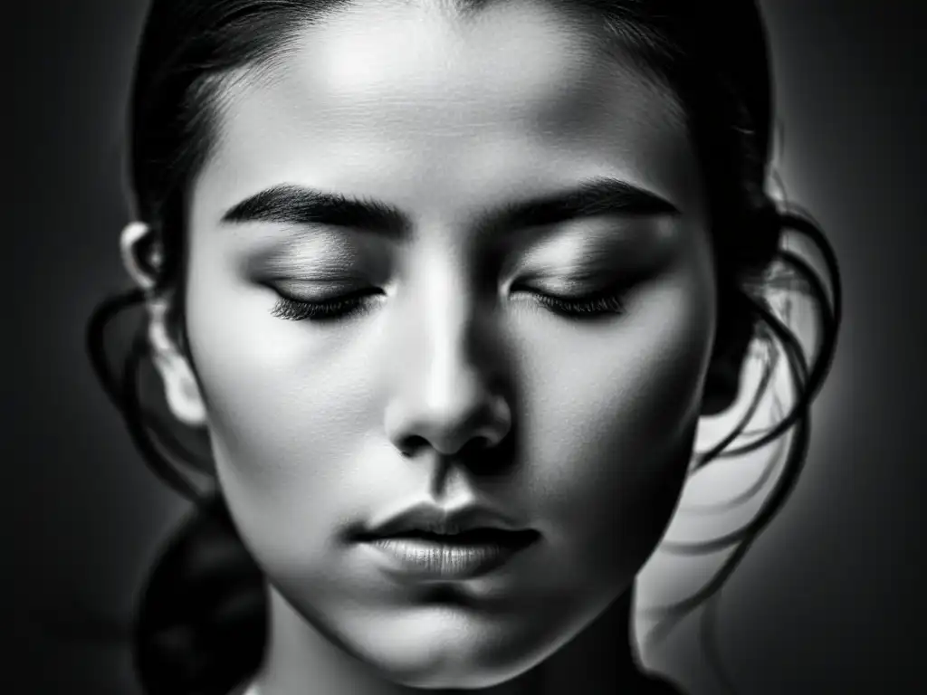 Retrato en blanco y negro de rostro sereno con ojos cerrados, evocando El monólogo interior en literatura