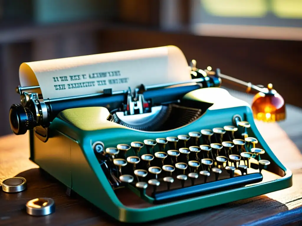 Un retrato nostálgico de una máquina de escribir vintage con un elegante broche