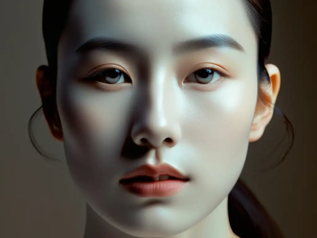 Retrato de rostro en blanco, sin rasgos distintivos, con piel de porcelana y luz suave