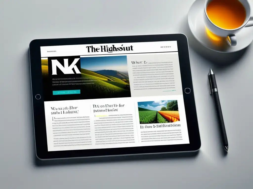 Revista visual elegante en tablet, plataforma Issuu, diseño sofisticado y vibrante