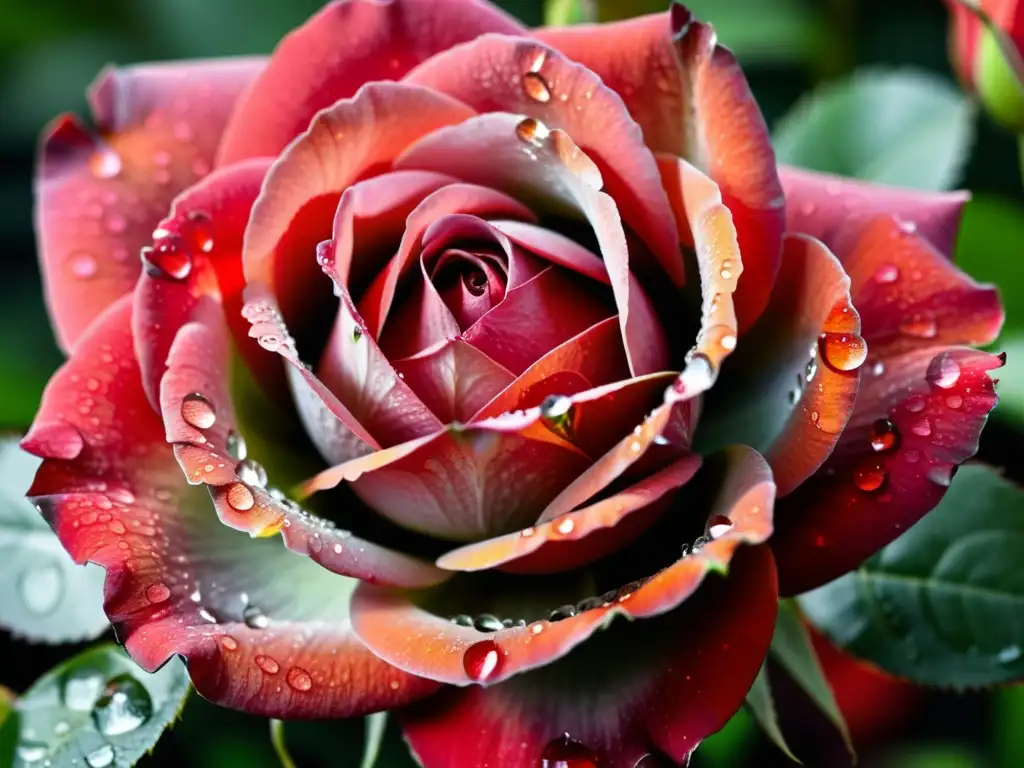 Una rosa roja con gotas de rocío, resaltando la importancia de la poesía cotidiana William Carlos en la belleza natural