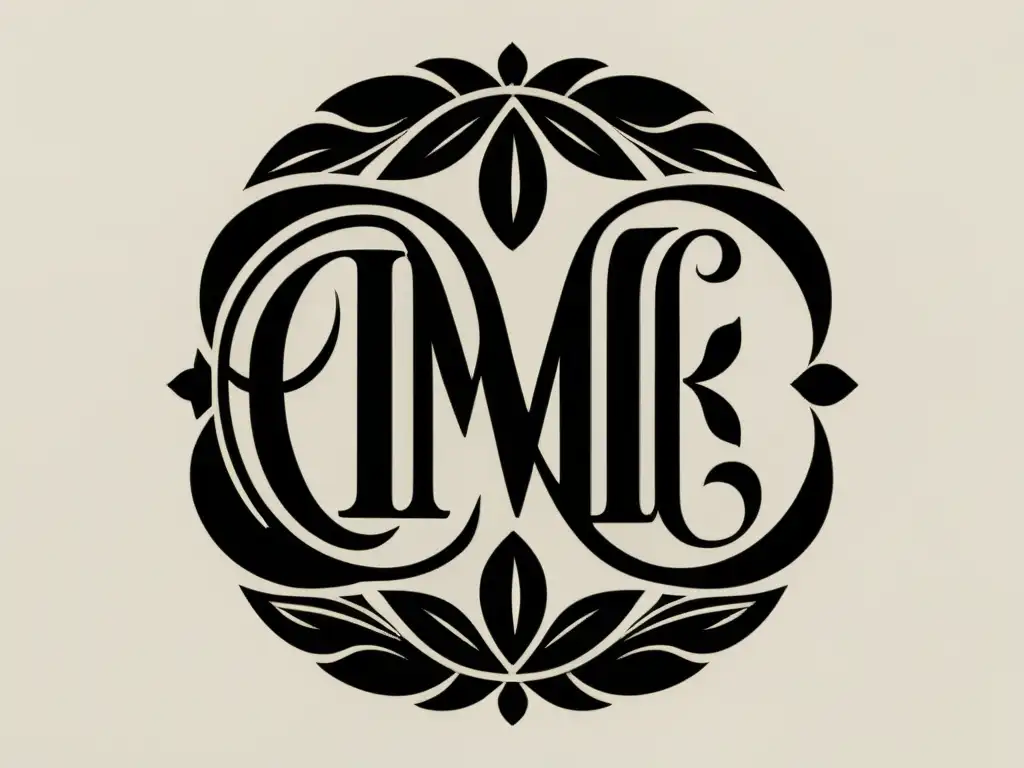 Exlibris personalizado: Monograma floral en blanco y negro Un sello exlibris en blanco y negro con detalles intrincados, rodeado de elementos florales y ornamentos