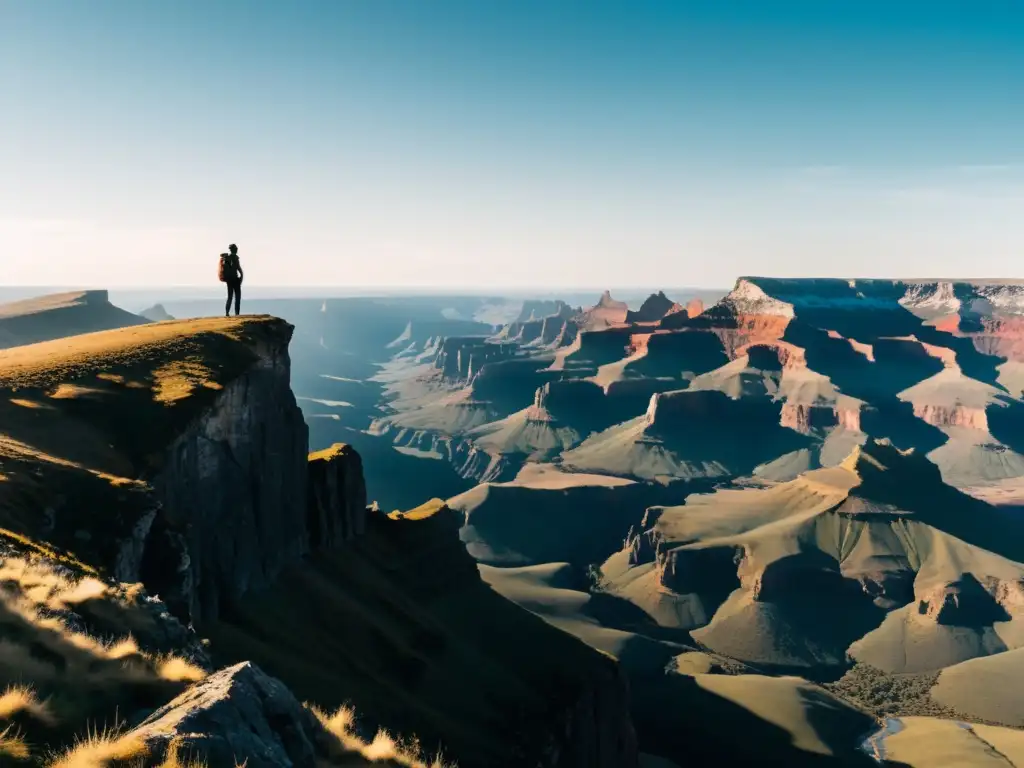 Silueta en el borde del acantilado, contemplando un paisaje impresionante