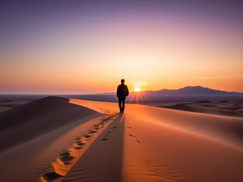 Silueta solitaria en desierto al atardecer, narrativa hiperbreve técnicas literarias