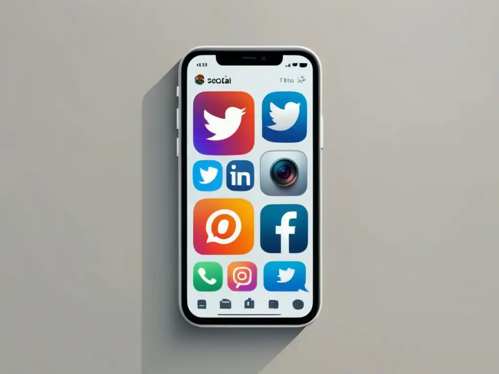 Un smartphone moderno muestra iconos de redes sociales en una cuadrícula organizada