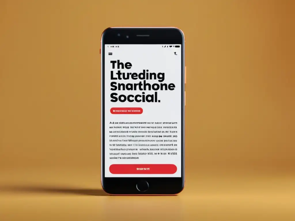 Un smartphone moderno muestra una llamativa promoción en redes sociales literarias, con tipografía audaz y visuales impactantes