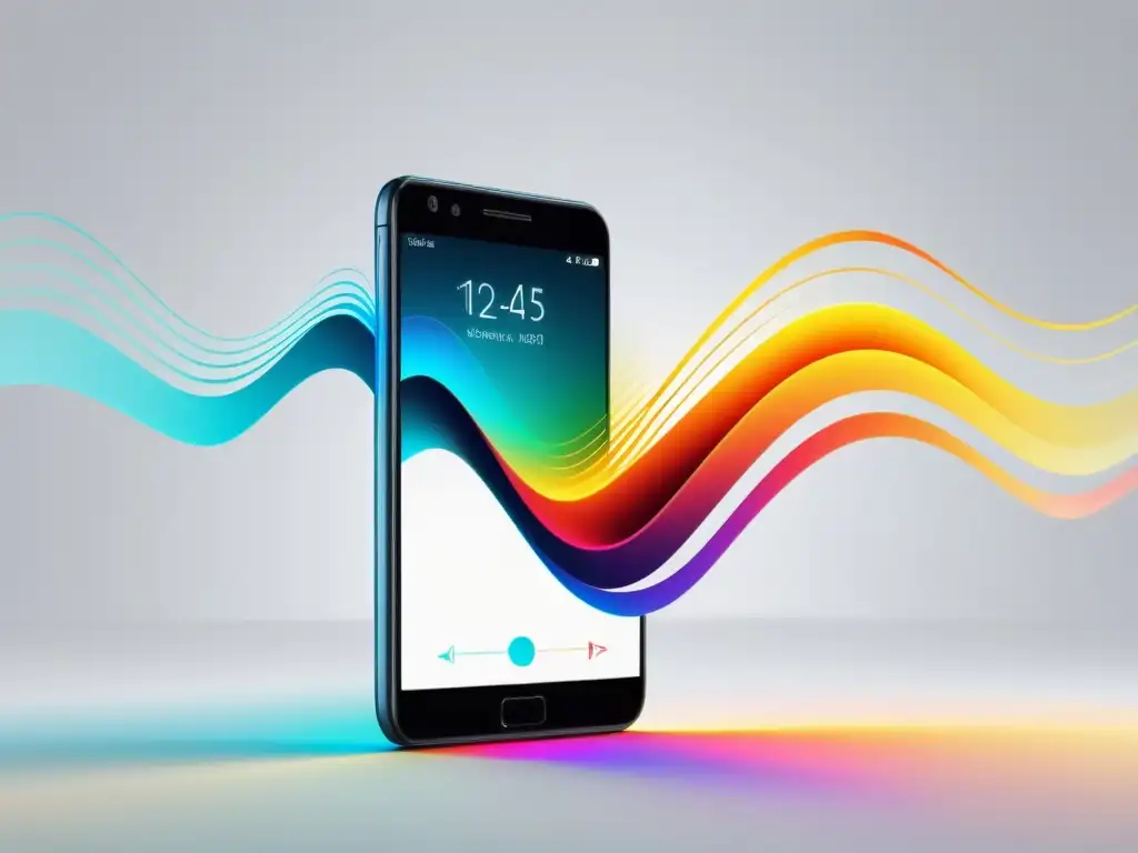 Smartphone con onda de voz para libros electrónicos Un smartphone moderno emite una onda de colores, síntesis voz libros electrónicos