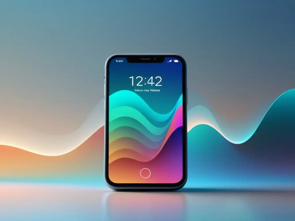 Smartphone con síntesis de voz para ebooks Un smartphone moderno emite ondas de audio, representando la síntesis de voz para aplicaciones de libros electrónicos