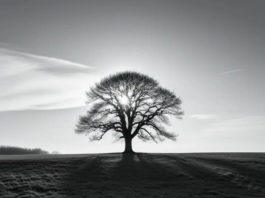 Solitario árbol en campo vasto, cielo claro