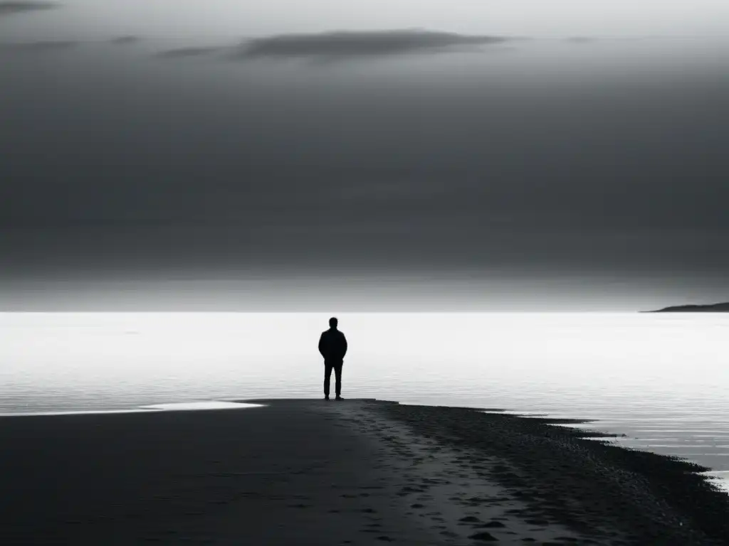 Un solitario personaje contempla el horizonte en una desolada orilla