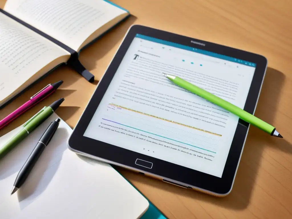 Tablet con app de notas y libros digitales