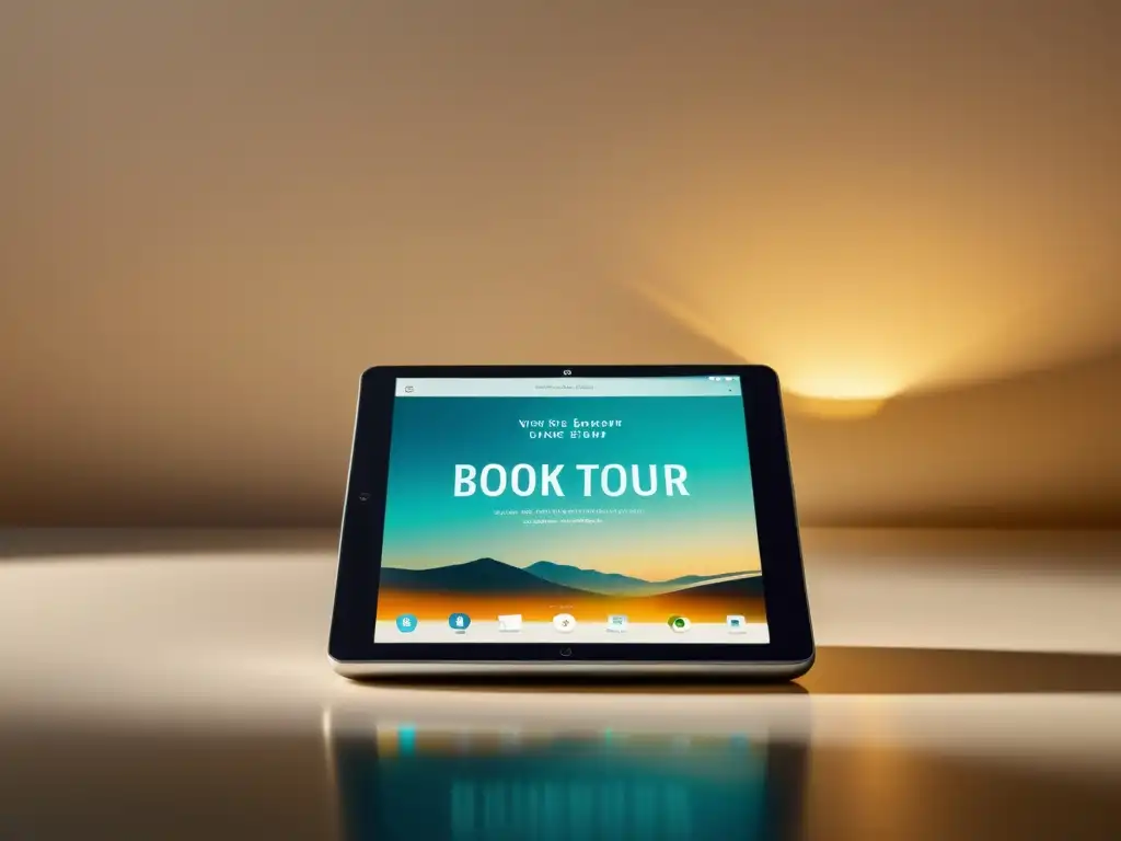 Tablet moderno muestra tour libro virtual, innovación y calidez