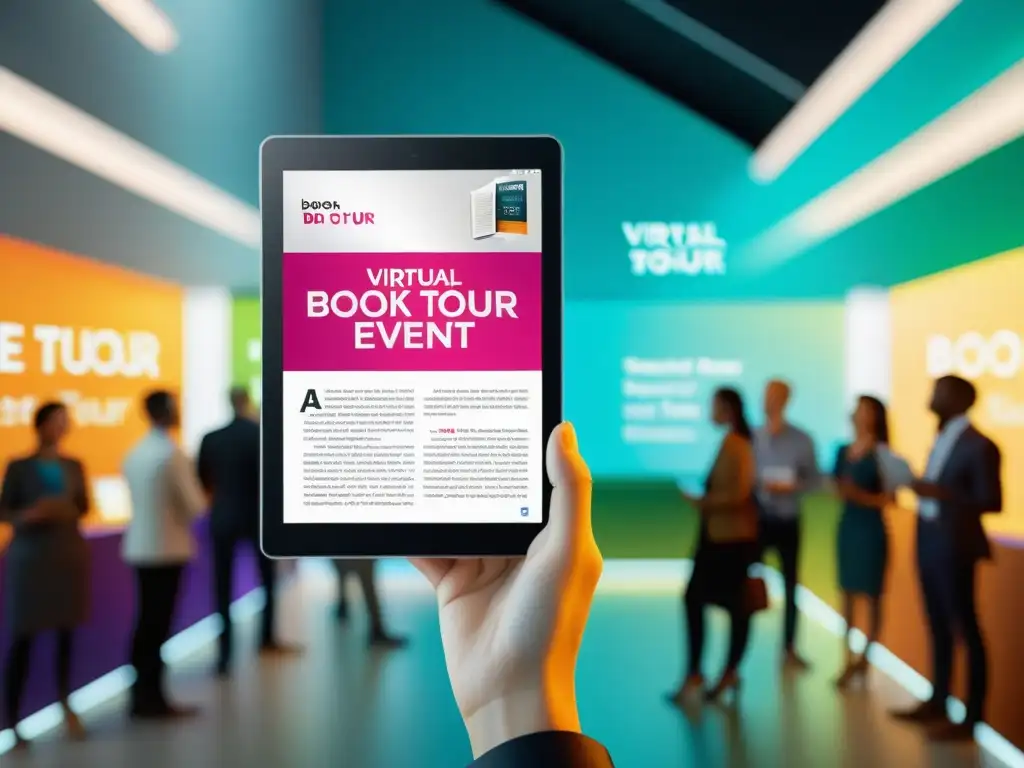 Tablet moderno muestra booktours virtuales estrategia marketing pandemia en entorno virtual dinámico y atractivo