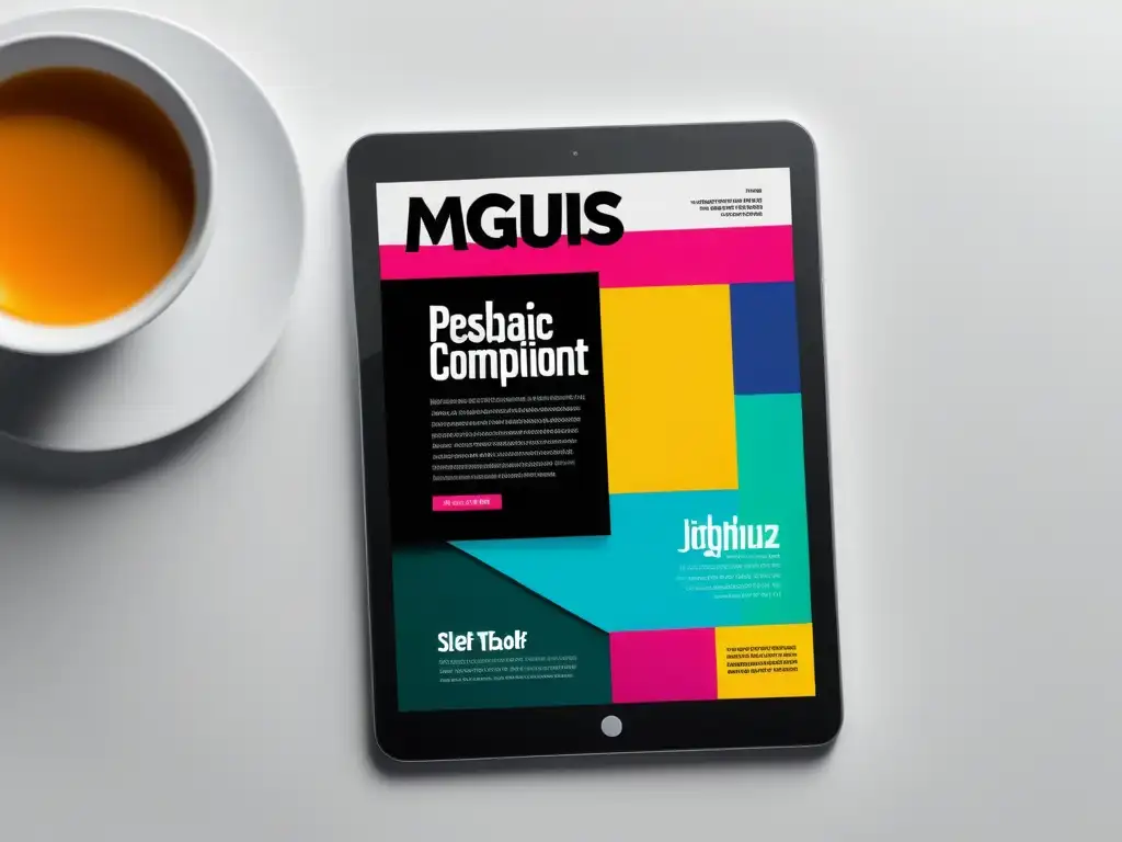 Tablet con portada de revista moderna en plataforma Issuu revistas visuales, elegante y creativa