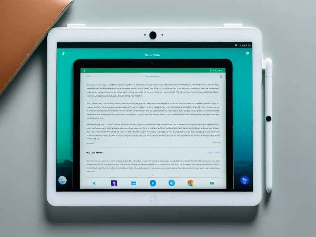 Una tableta blanca minimalista con una app de lectura amigable para dislexia