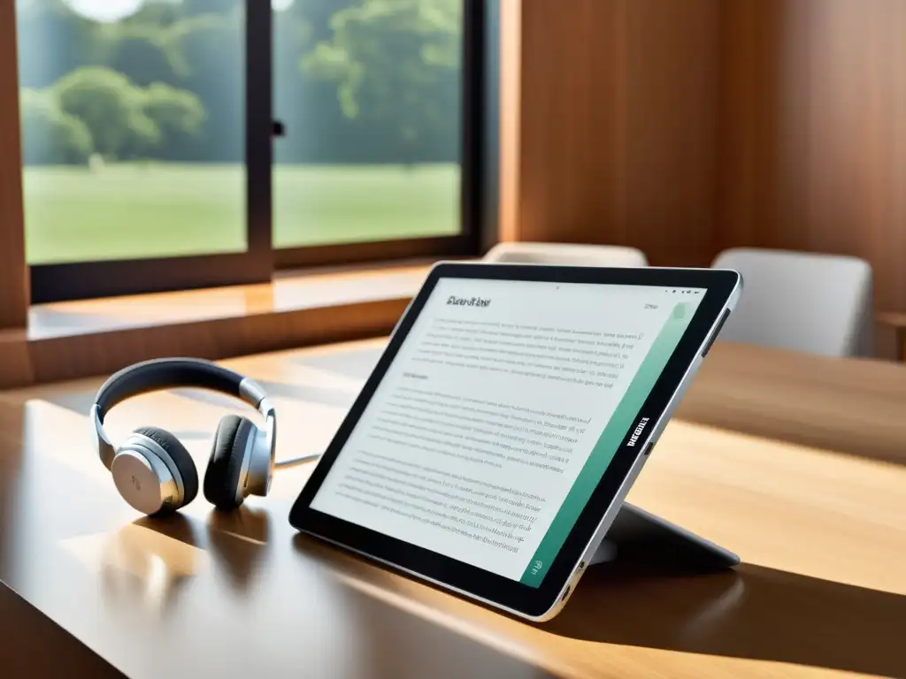 Tablet moderno y elegante con app de eBooks accesible Tableta blanca moderna con app de libros electrónicos de síntesis de voz