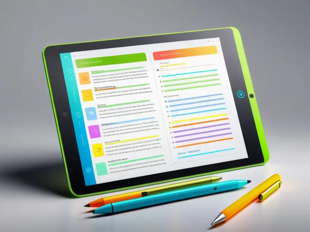 Tableta digital con notas coloridas y organizadas, resaltando las mejores apps para tomar notas en libros digitales