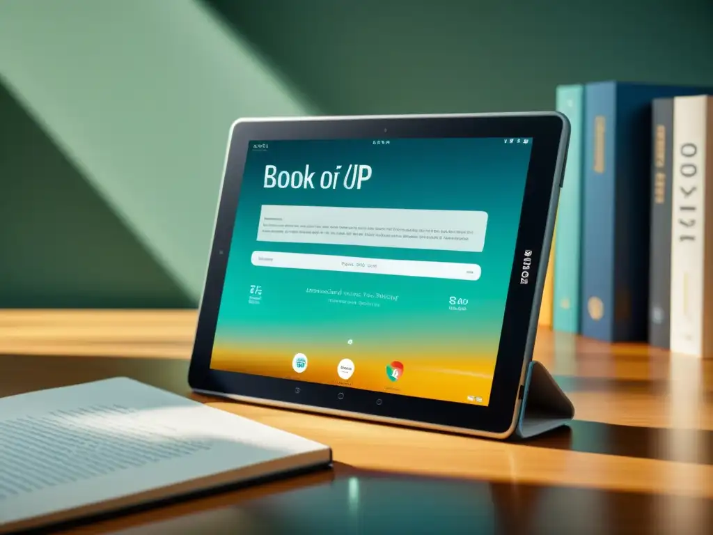Tableta moderna con aplicación de libros electrónicos