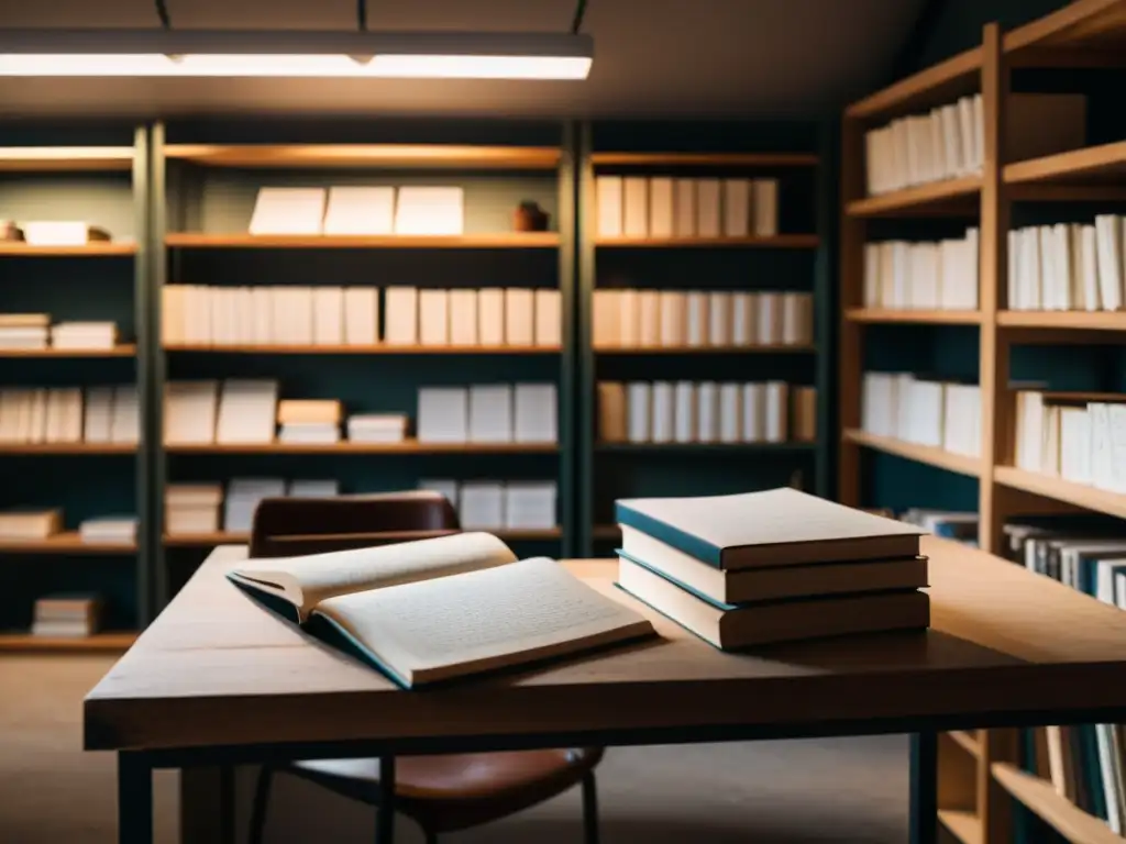 Un taller especializado para poesía emergente, con una atmósfera serena y creativa de luz cálida y libros de poesía