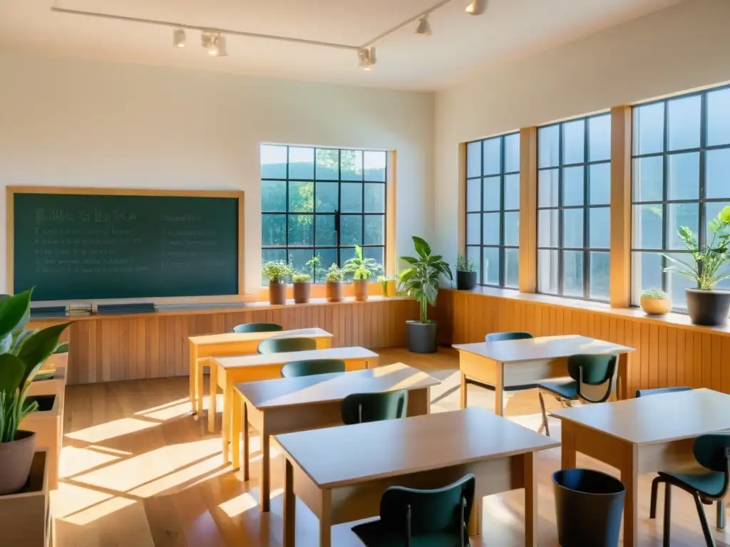 Aula luminosa y serena para aprender y escribir Talleres escritura online vs presenciales: Aula serena y luminosa con decoración minimalista, ideal para aprendizaje y escritura