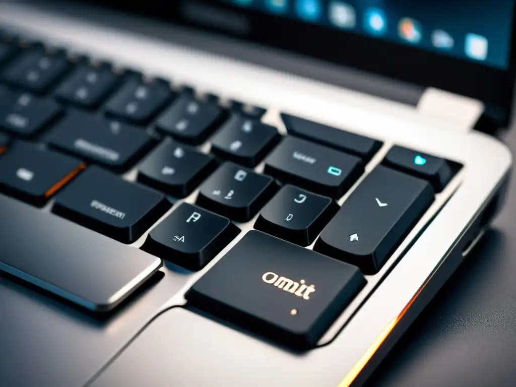 Teclado de laptop moderno en tono gris, iluminado suavemente