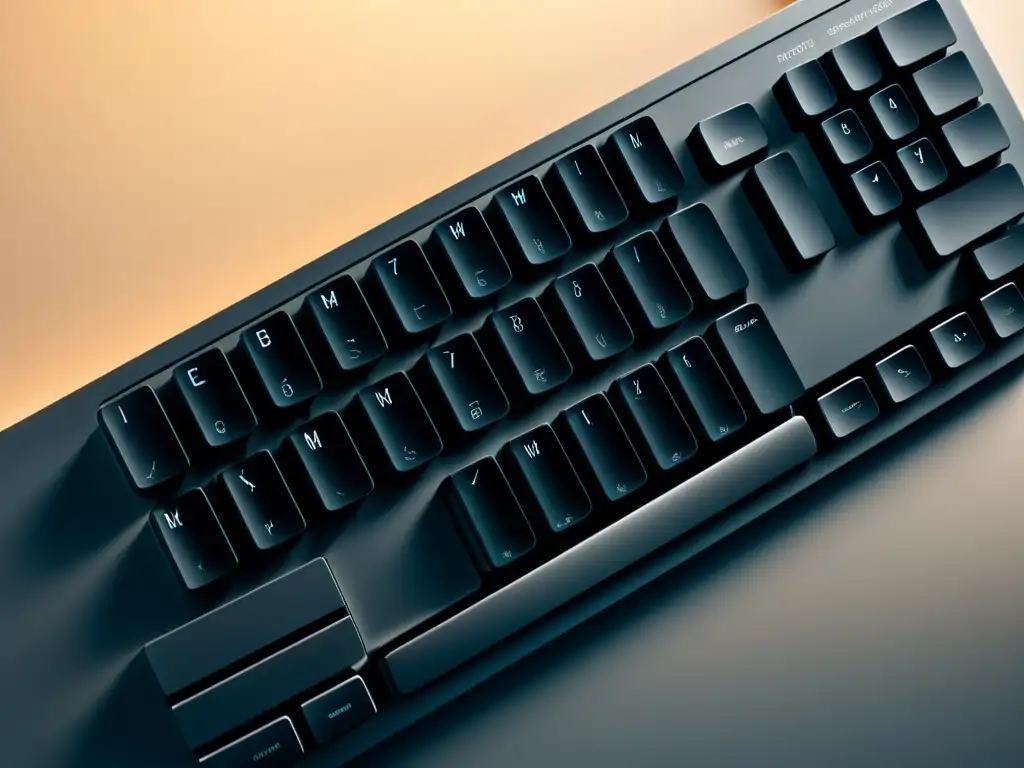 Un teclado moderno y elegante iluminado suavemente, transmite precisión y productividad