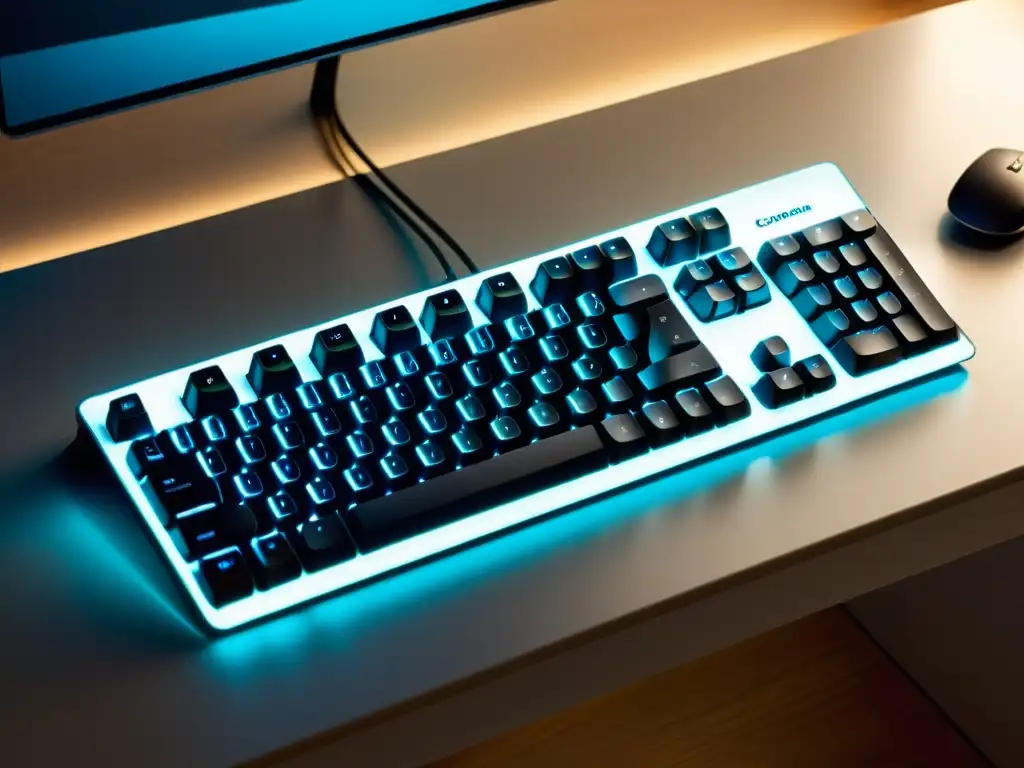 Un teclado moderno con suave iluminación, elegante diseño y acabado mate