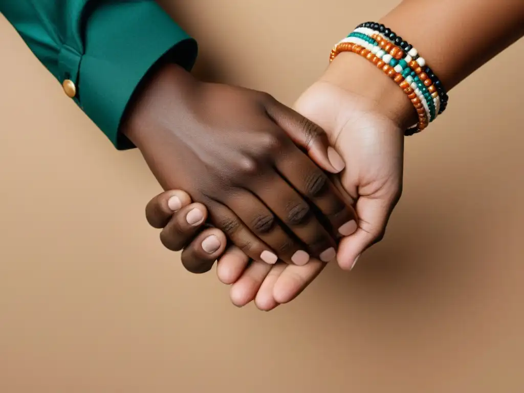Unidas en diversidad, dos manos entrelazadas simbolizan la convergencia cultural y la unidad en la literatura postcolonial