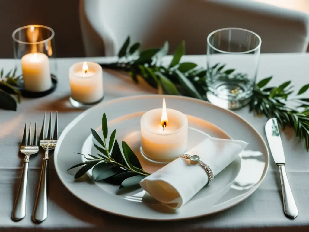 Utensilios y decoración para amantes de la literatura: Mesa minimalista con libros clásicos, cubiertos plateados, copas de cristal y velas de té