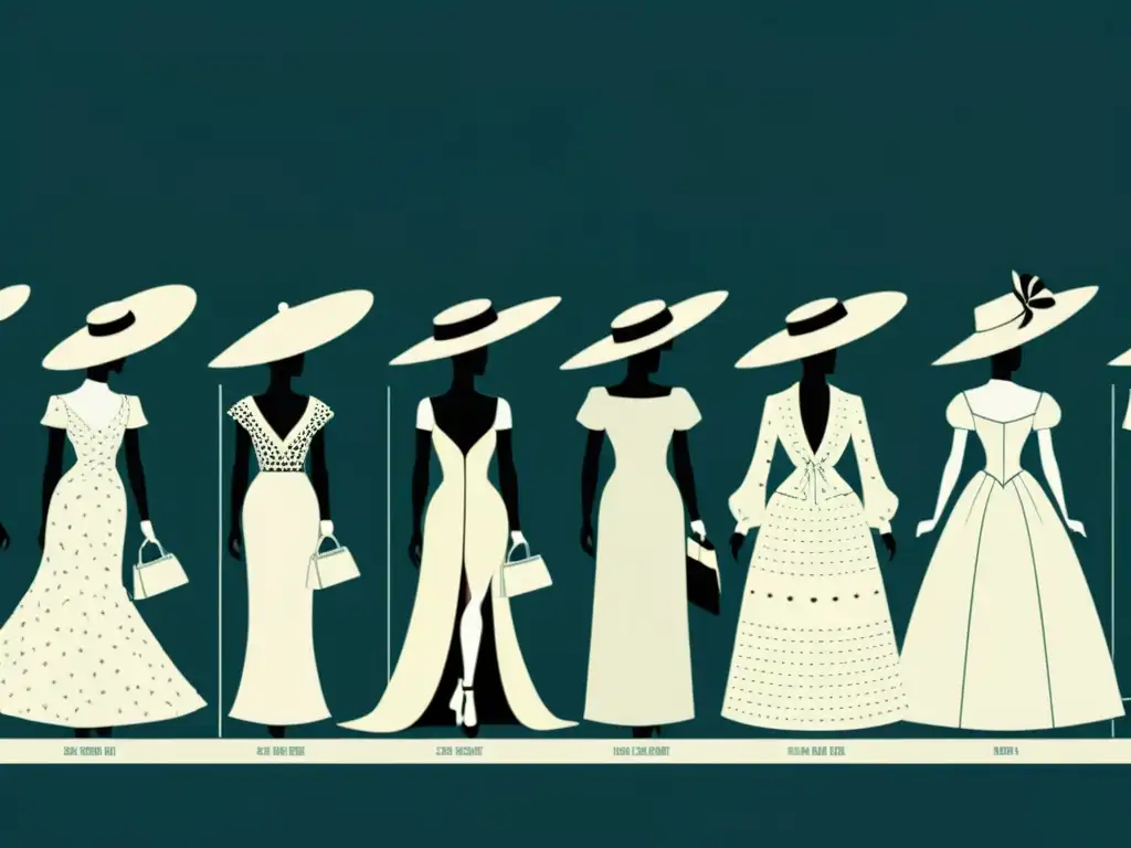 Un viaje visual a través de la historia de la moda, destacando prendas icónicas de distintas épocas en un fondo minimalista