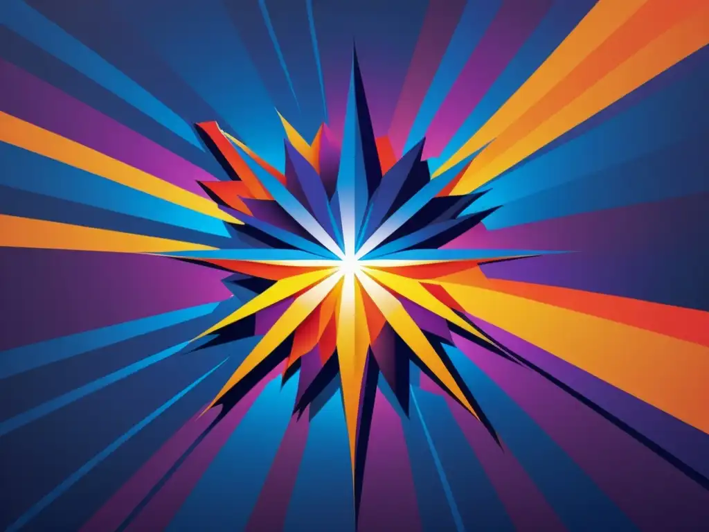 Estallido estelar dinámico en azul y naranja Vibrante ilustración abstracta en colores intensos y líneas geométricas, evocando energía y movimiento
