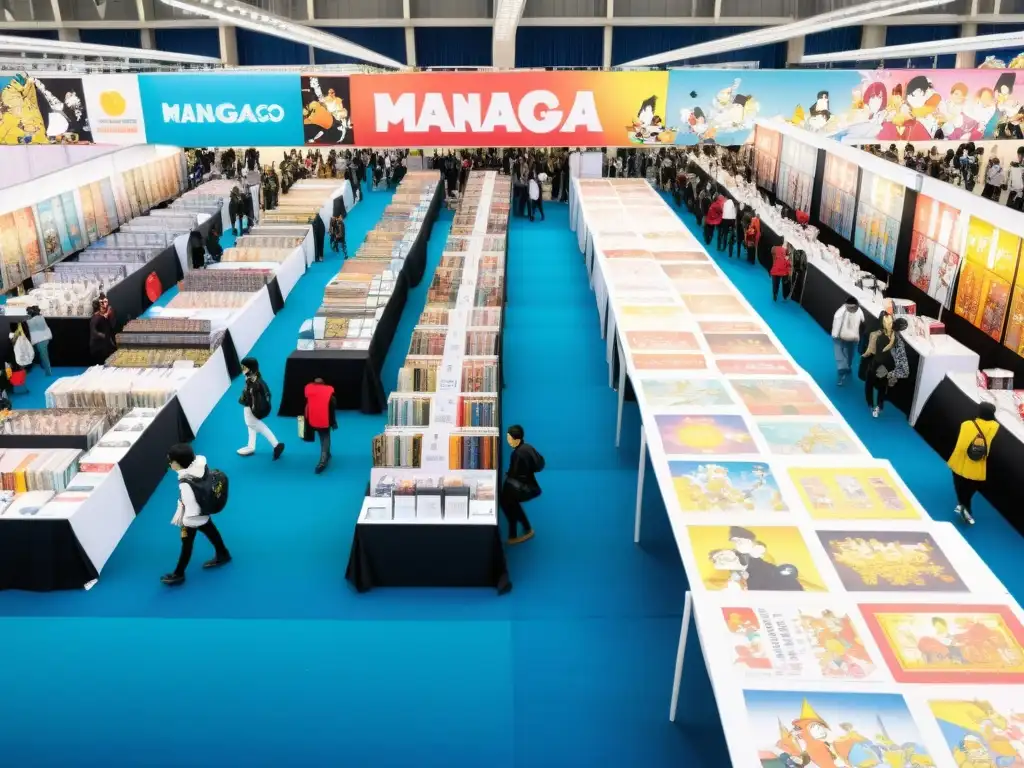 Vibrante ilustración de la convención del Salón del Manga de Barcelona, con detalladas representaciones de la cultura japonesa y cosplayers