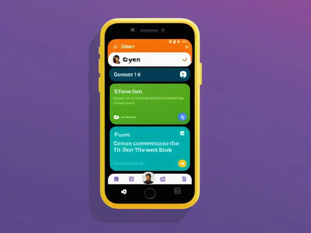 Un vibrante debate literario en una app de mensajería para debatir libros con un diseño moderno y colores llamativos
