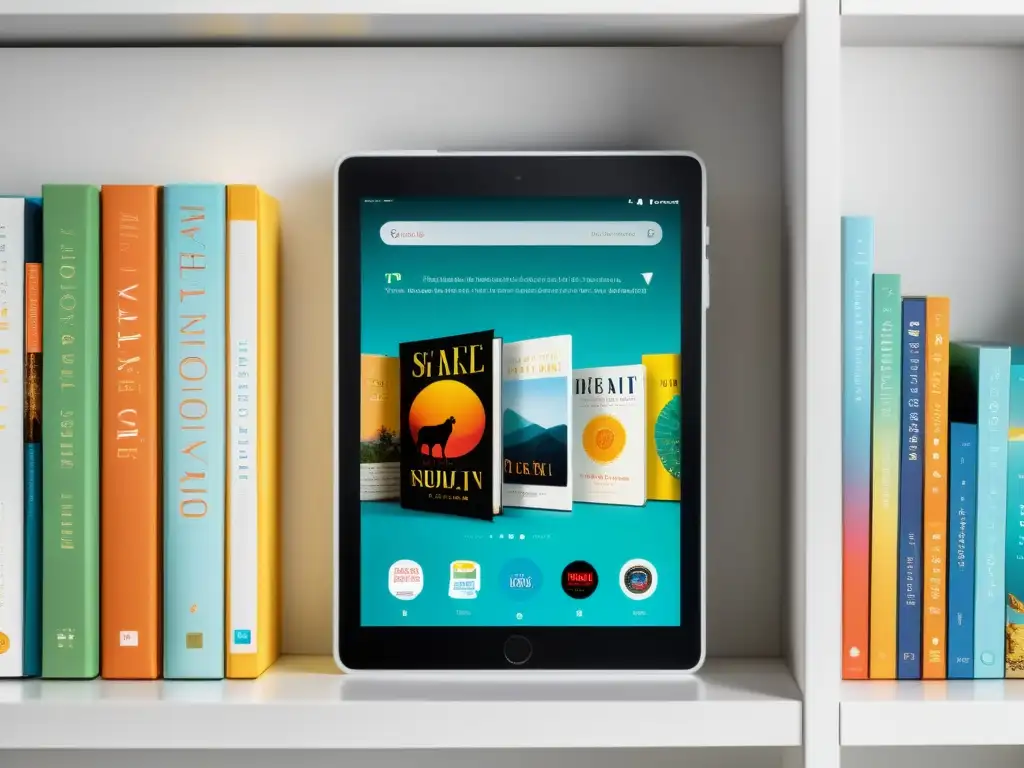 Vibrante colección de ebooks juveniles recomendados 2021 en moderno tablet, iluminación cálida y ambiente acogedor