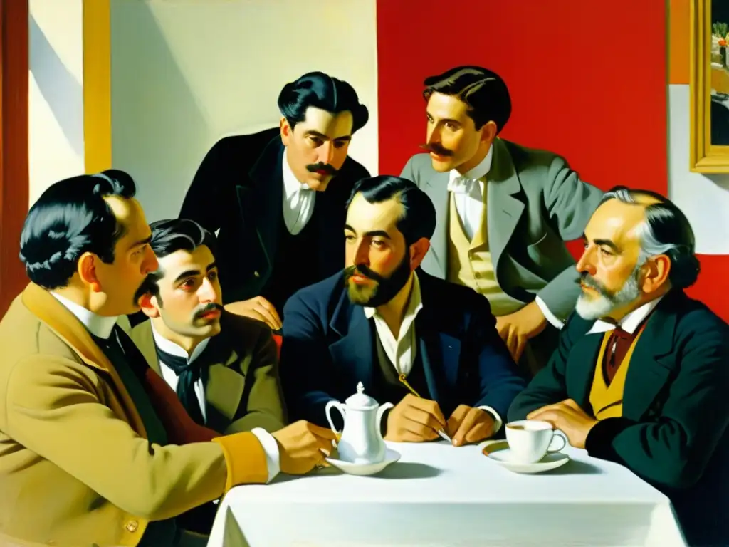 Vibrante reunión de la Generación del '98 en un café, pintura de Joaquín Sorolla, realismo español