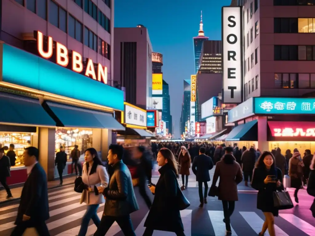 Vibrante vida nocturna en la ciudad con luces de neón y edificios altos