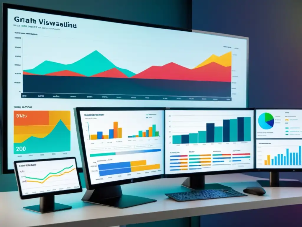 Vibrantes herramientas de análisis en pantallas digitales, transmiten precisión y sofisticación en una atmósfera profesional