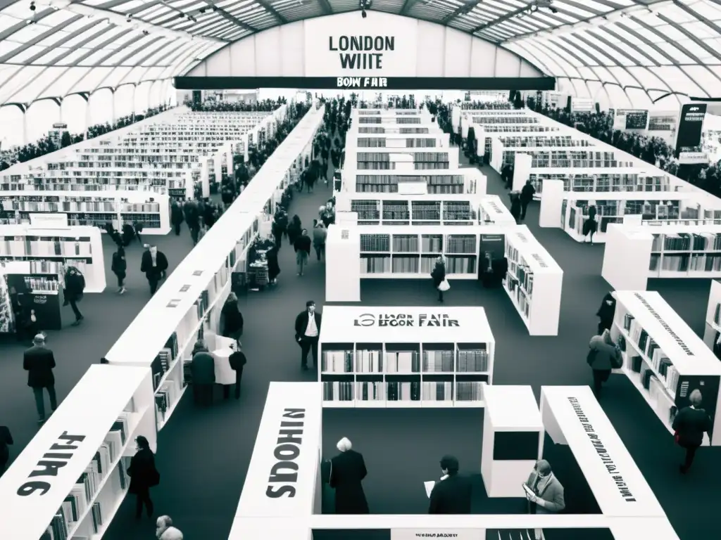 Vista aérea de la London Book Fair, concurrida y llena de vida