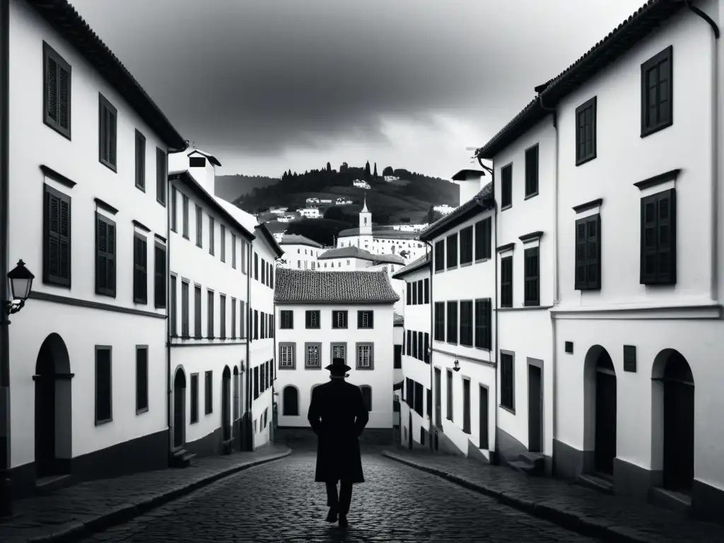 Vista en blanco y negro de Vitoria-Gasteiz, evocando el misterio de 'El silencio de la ciudad blanca