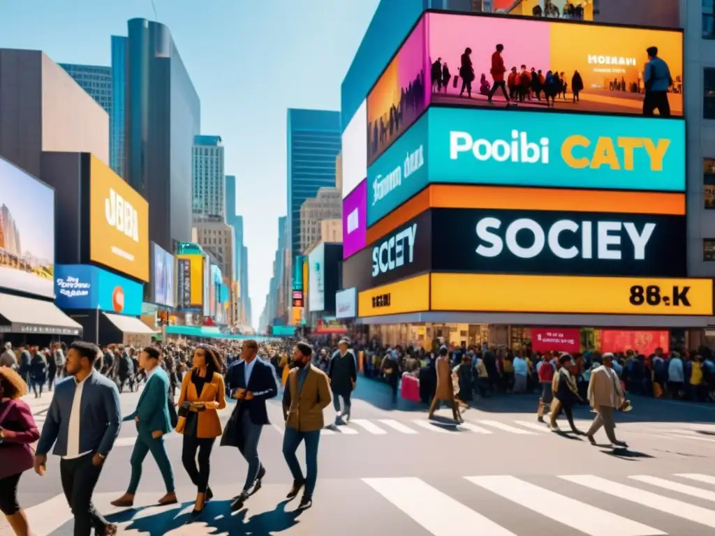 Vista detallada de una concurrida calle de la ciudad, reflejando el compromiso del realismo crítico con la sociedad urbana diversa y dinámica