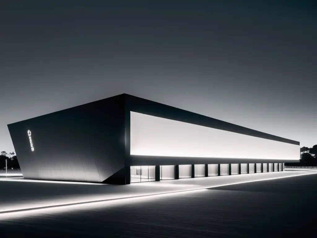 Festival Celsius 232: Arquitectura moderna y vanguardista en Avilés Vista exterior en blanco y negro del moderno y minimalista lugar del Festival Celsius 232 Avilés enseñanzas