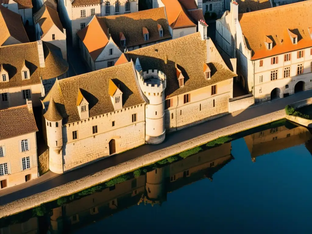 Una vista impresionante de la ciudad medieval de Aquitania, con sus icónicas murallas de piedra, calles empedradas y arquitectura gótica