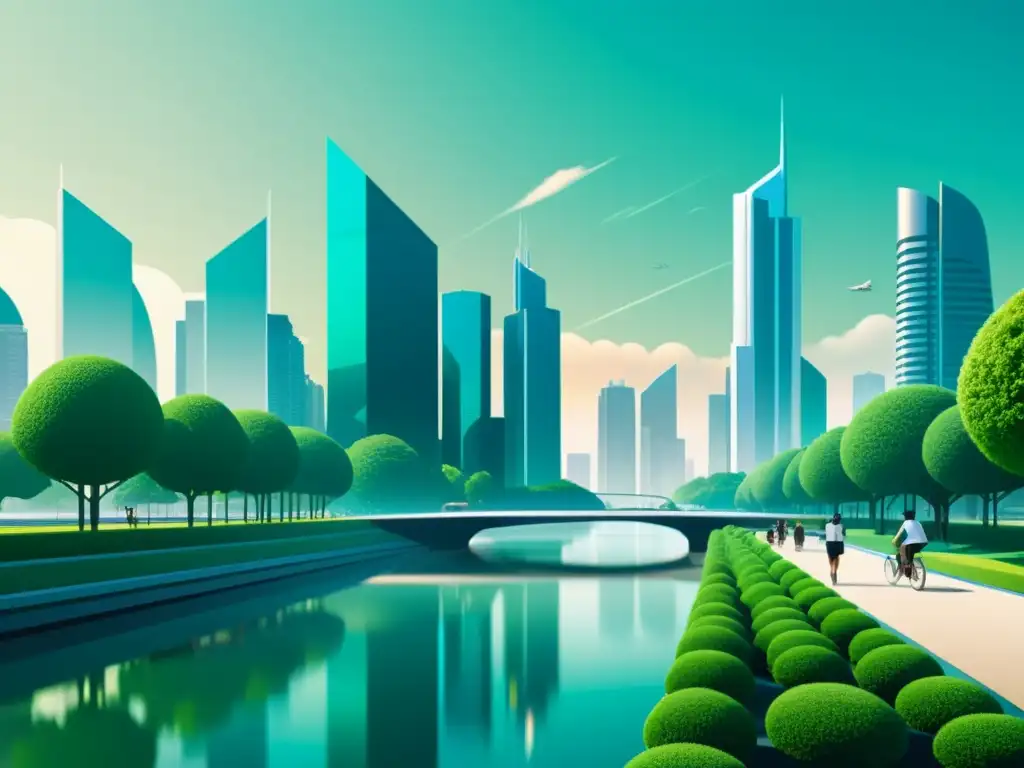 Vista panorámica de ciudad futurista en armonía con la naturaleza